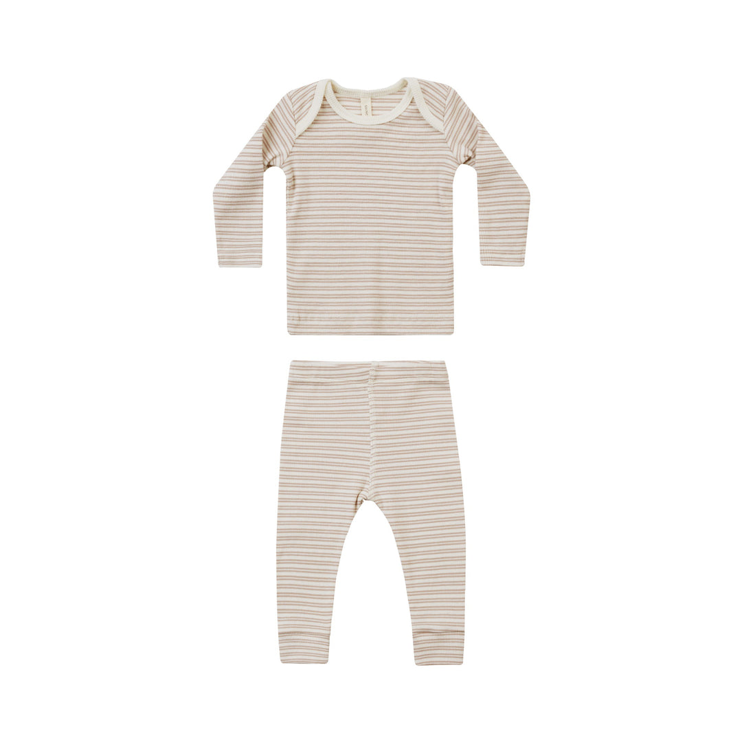 Quincy Mae Ribbed Tee and Legging Set - Oat Stripe