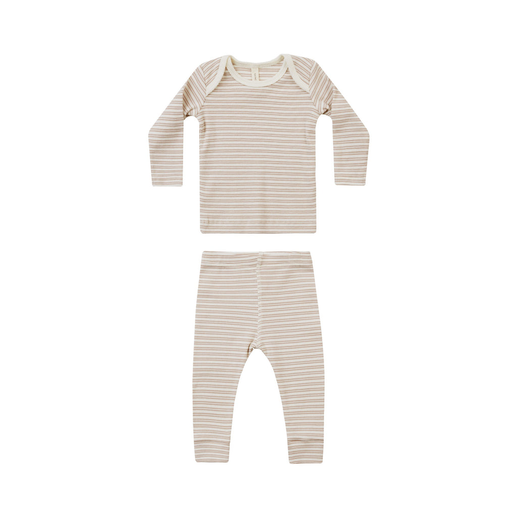 Quincy Mae Ribbed Tee and Legging Set - Oat Stripe