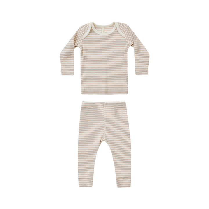 Quincy Mae Ribbed Tee and Legging Set - Oat Stripe