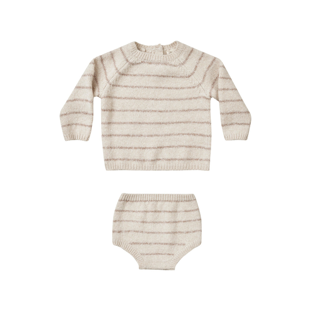 Quincy Mae Bailey Knit Set - Heathered Oat Stripe