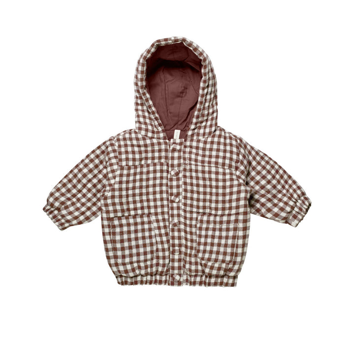 Quincy Mae Hooded Woven Jacket - Plum Gingham