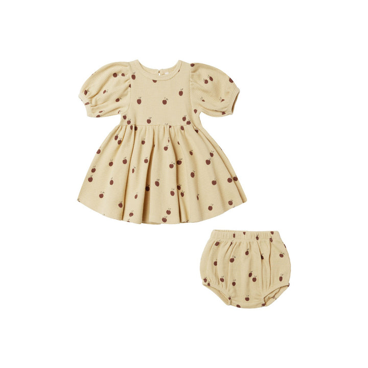 Quincy Mae Waffle Babydoll Dress - Apples