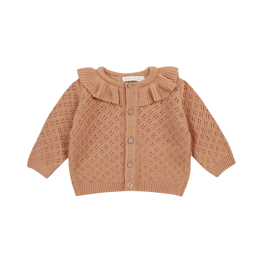 Quincy Mae Ruffle Collar Cardigan - Melon