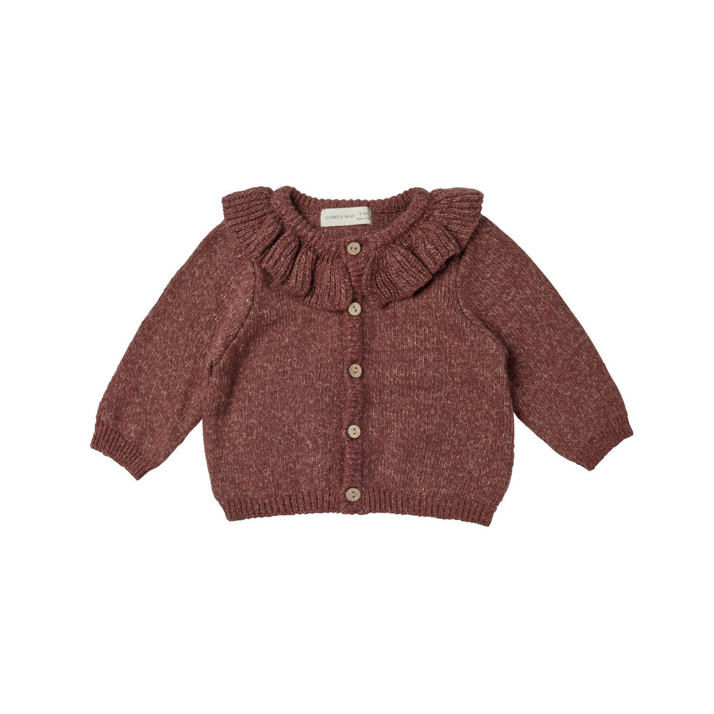 Quincy Mae Ruffle Collar Cardigan - Plum Heather