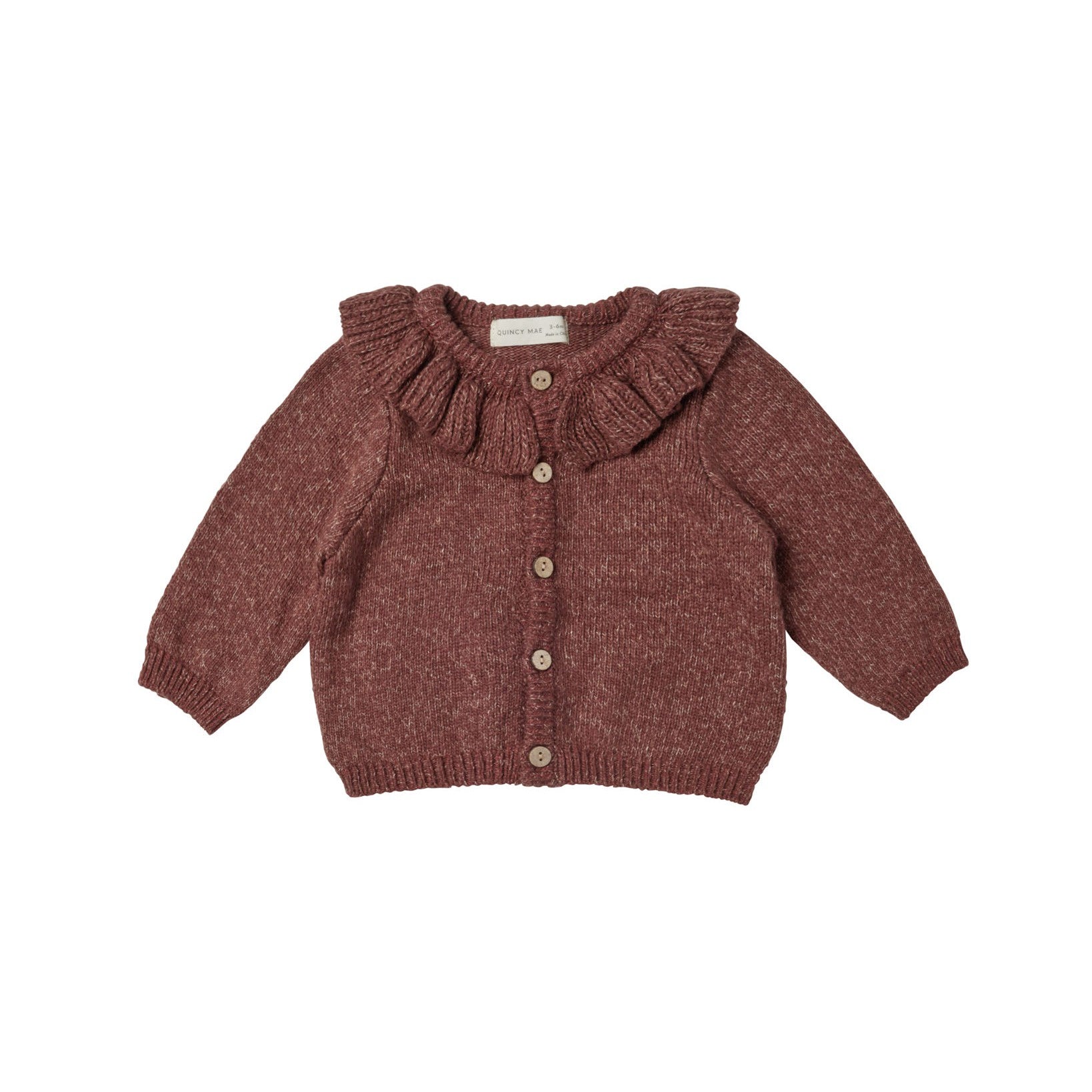 Quincy Mae Ruffle Collar Cardigan - Plum Heather