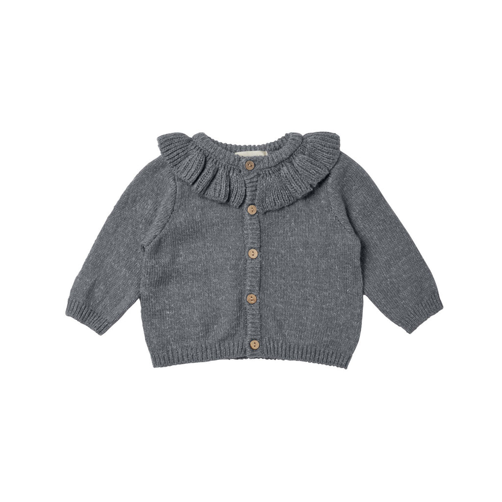 Quincy Mae Ruffle Collar Cardigan - Navy Heather