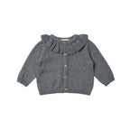 Quincy Mae Ruffle Collar Cardigan - Navy Heather