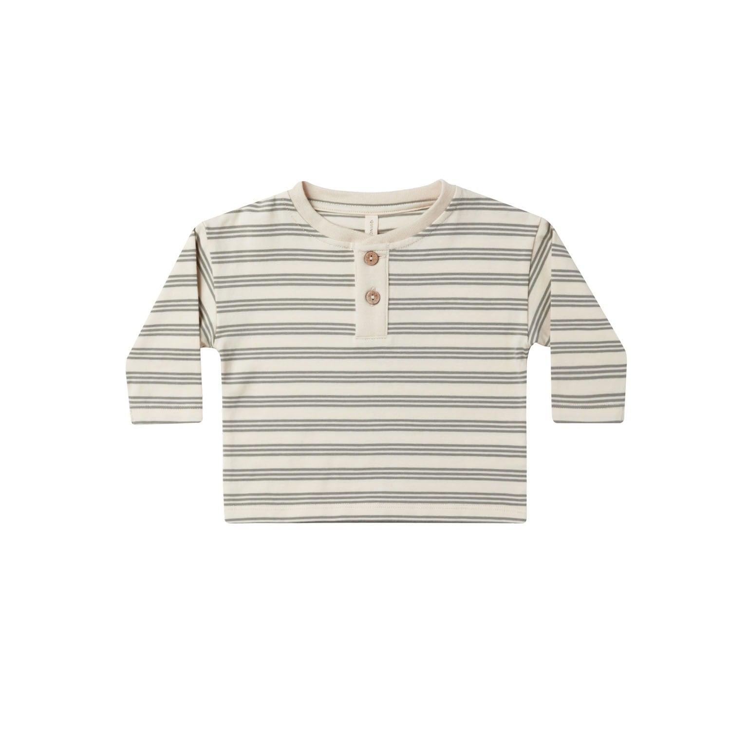 Quincy Mae Long Sleeve Henley Tee - Basil Stripe