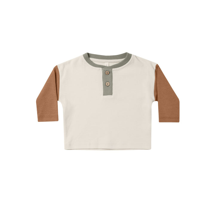 Quincy Mae Long Sleeve Henley Tee - Color Block