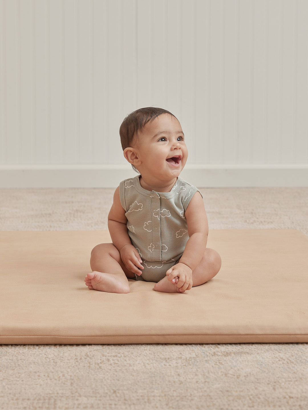 Quincy Mae Ribbed Henley Romper | Clouds