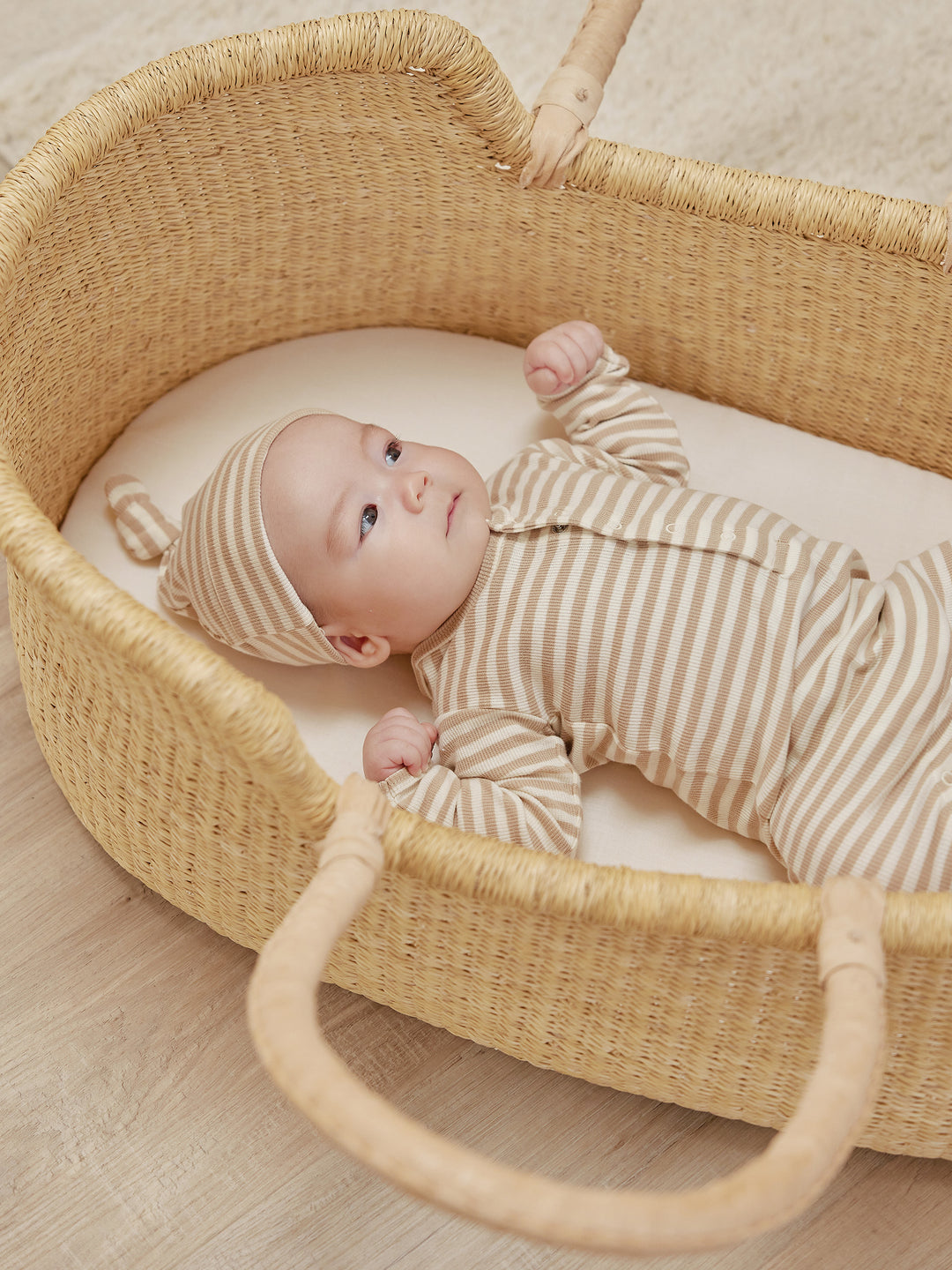 Quincy Mae Knotted Baby Hat | Latte Stripe