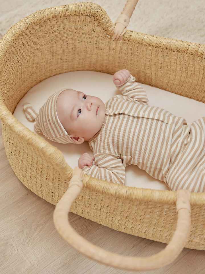 Quincy Mae Knotted Baby Hat | Latte Stripe