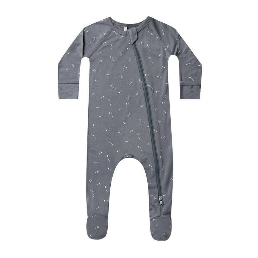 Quincy Mae Bamboo Zip Footie - Washed-Indigo