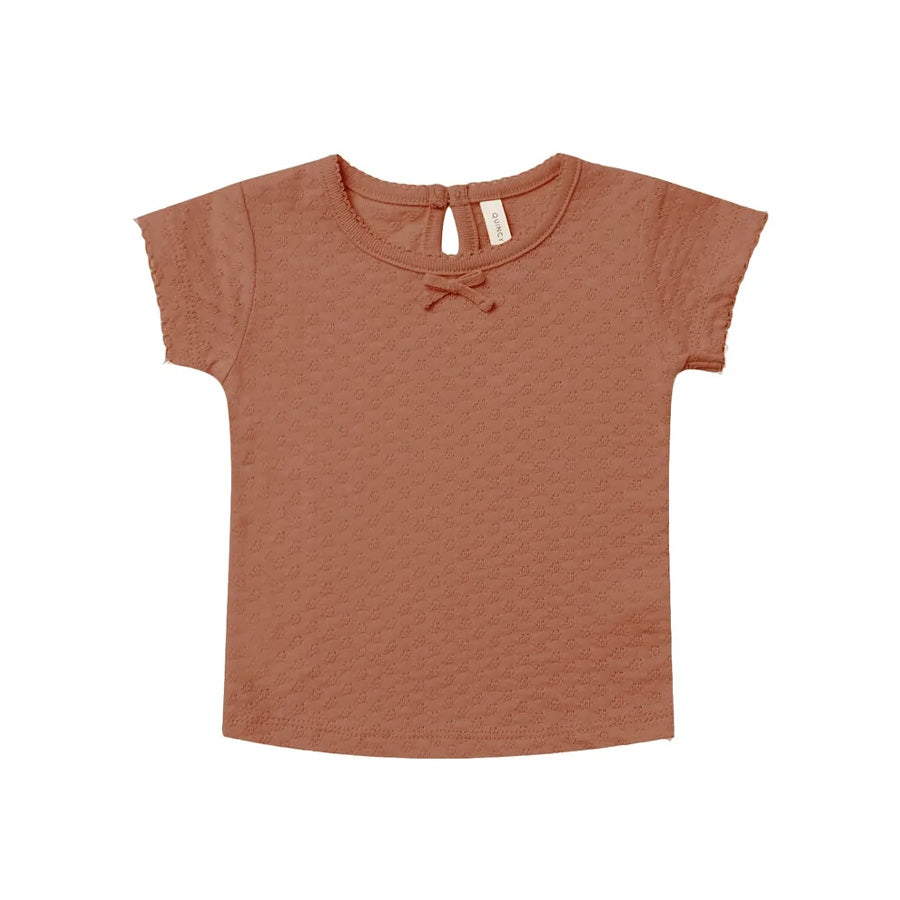Quincy Mae Pointelle Shortsleeve Tee - Clay