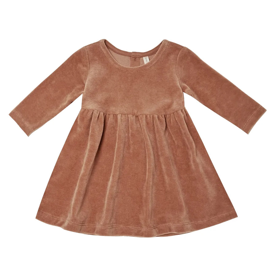 Quincy Mae Velour Longsleeve Dress - Clay