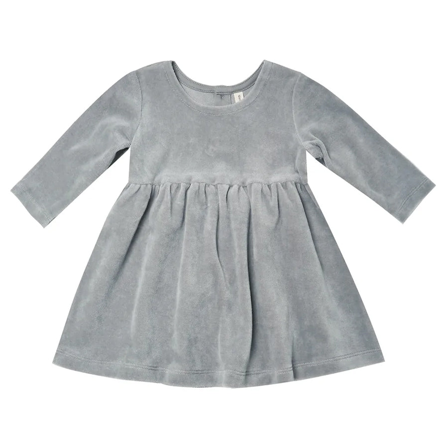 Quincy Mae Velour Longsleeve Dress - Dusty Blue