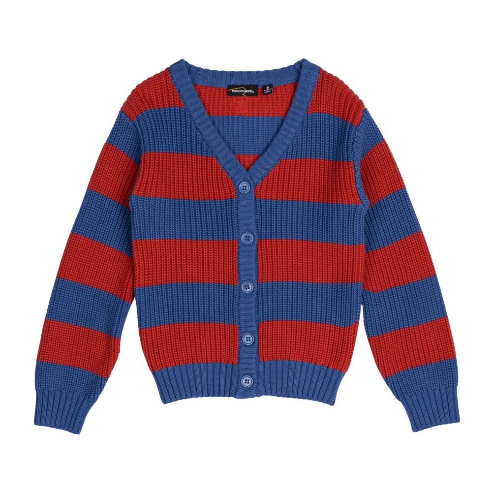 Rock Your Baby Blue And Red Stripe Knit Cardigan