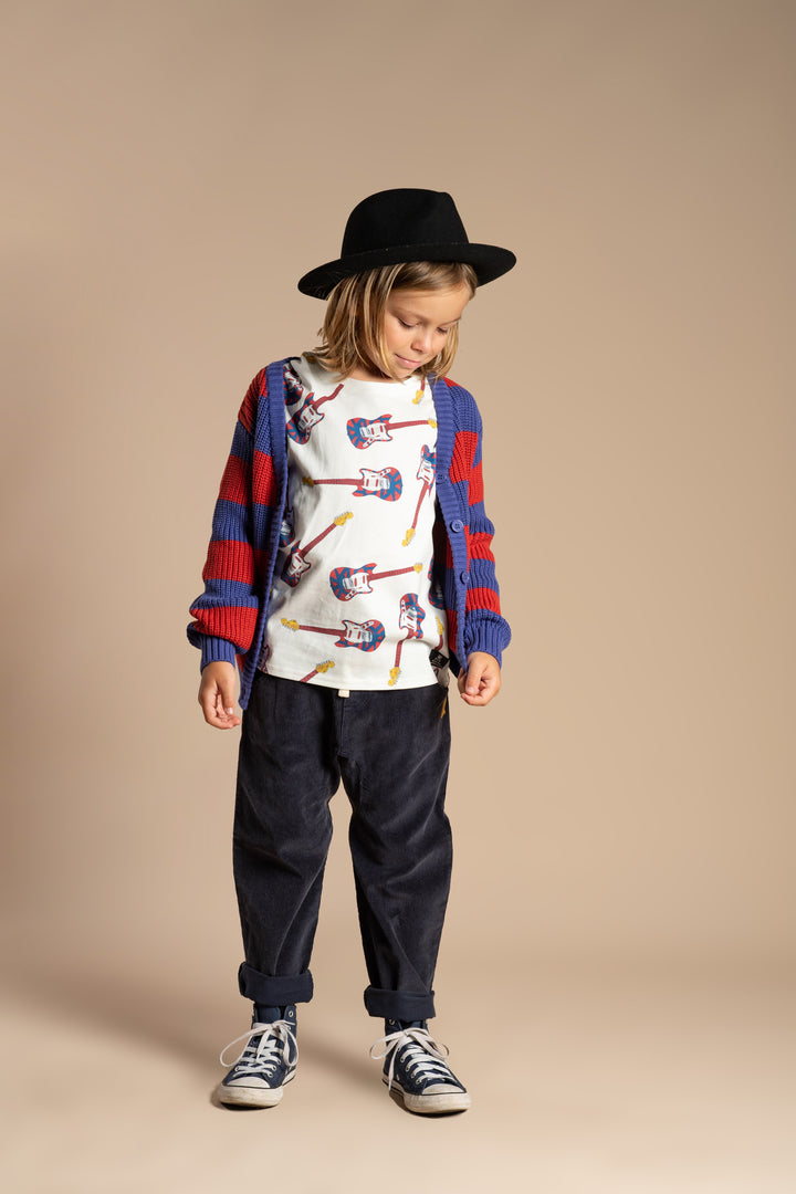 Rock Your Baby Blue And Red Stripe Knit Cardigan