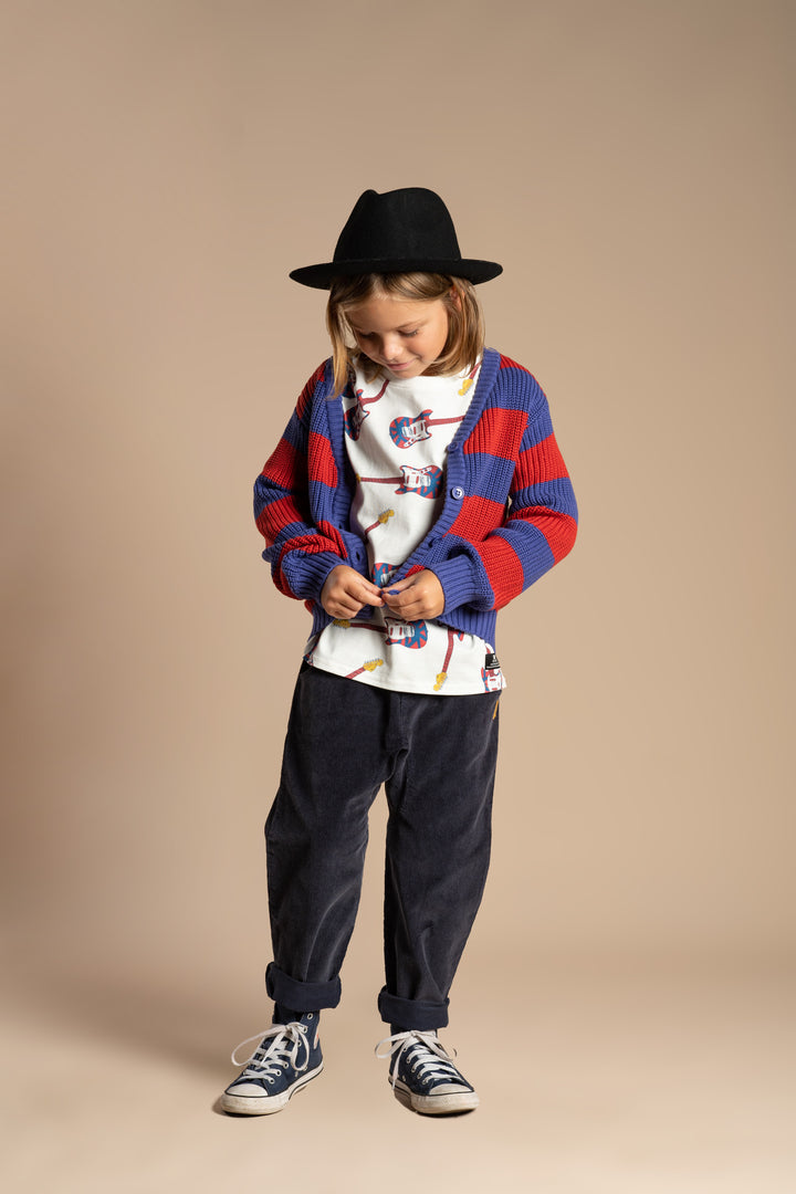 Rock Your Baby Blue And Red Stripe Knit Cardigan