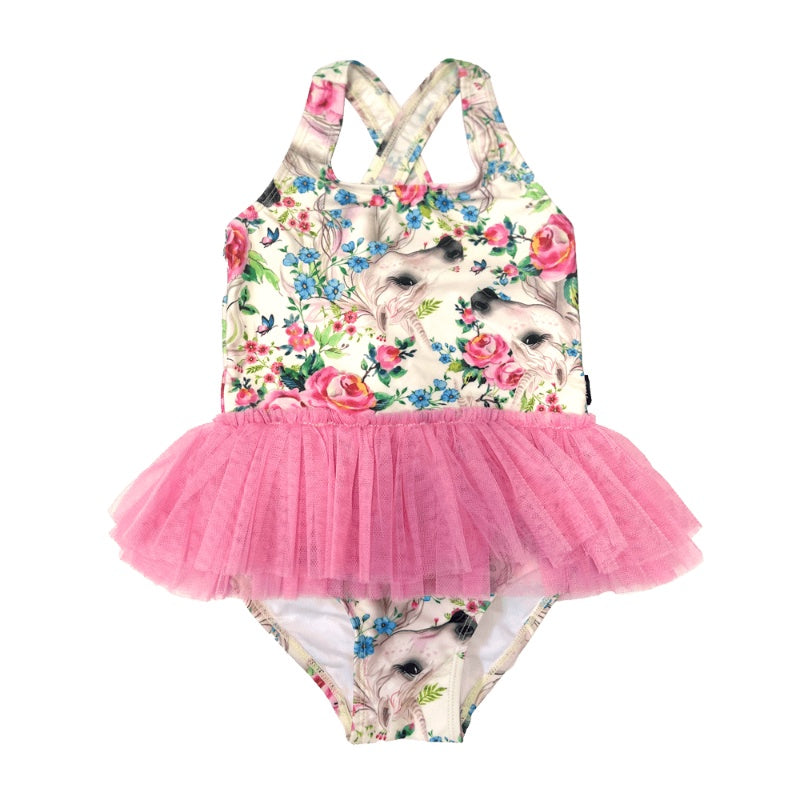 Rock Your Baby Unicorn Lullaby Tulle One-Piece Swim With Full Lining