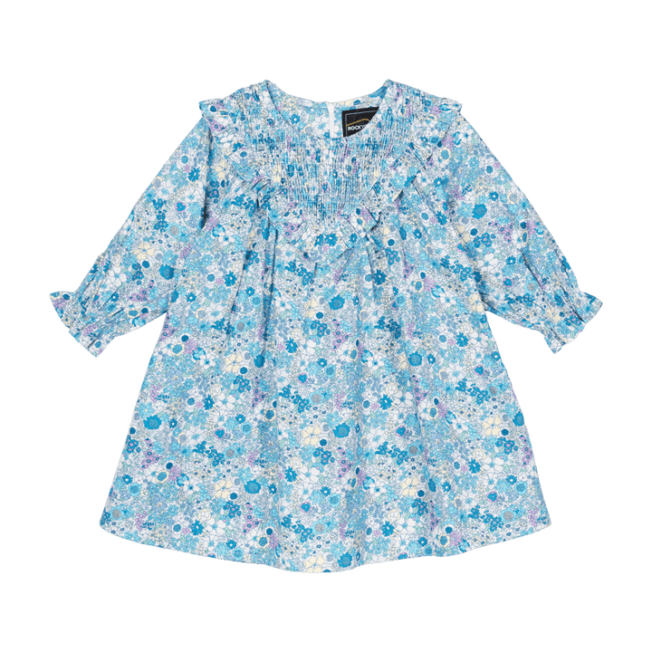 Rock Your Baby Blue Floral Shirred Dress