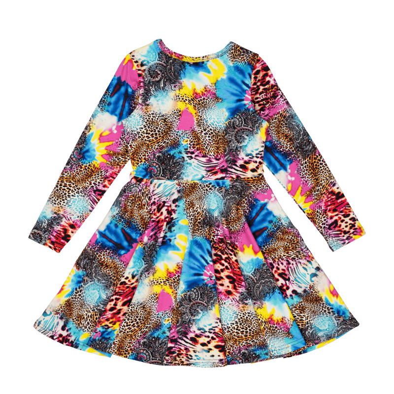 Rock Your Baby Abstract Leopard Long Sleeve Waisted Dress