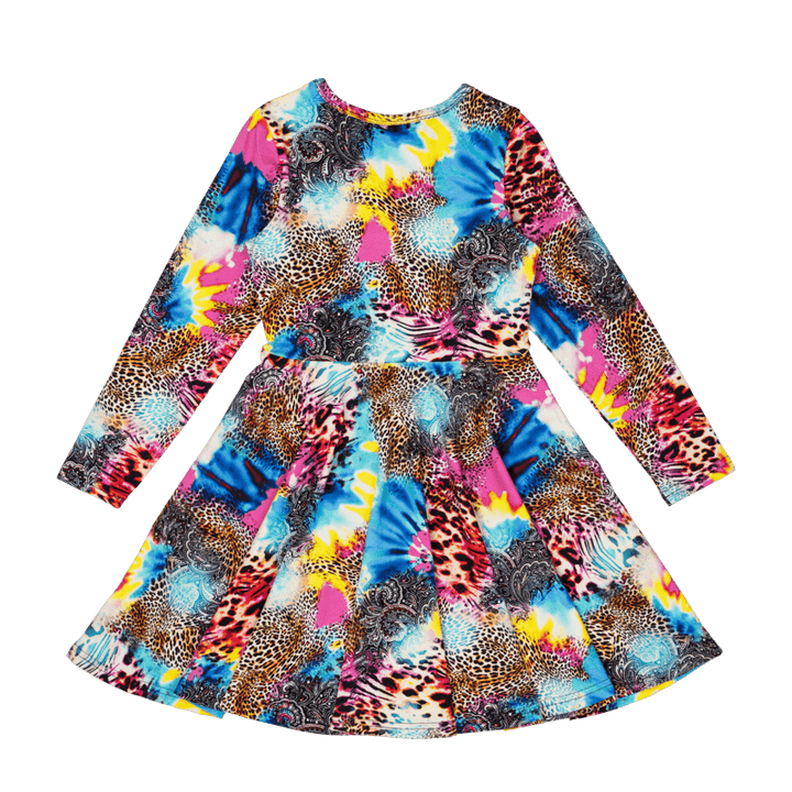 Rock Your Baby Abstract Leopard Long Sleeve Waisted Dress