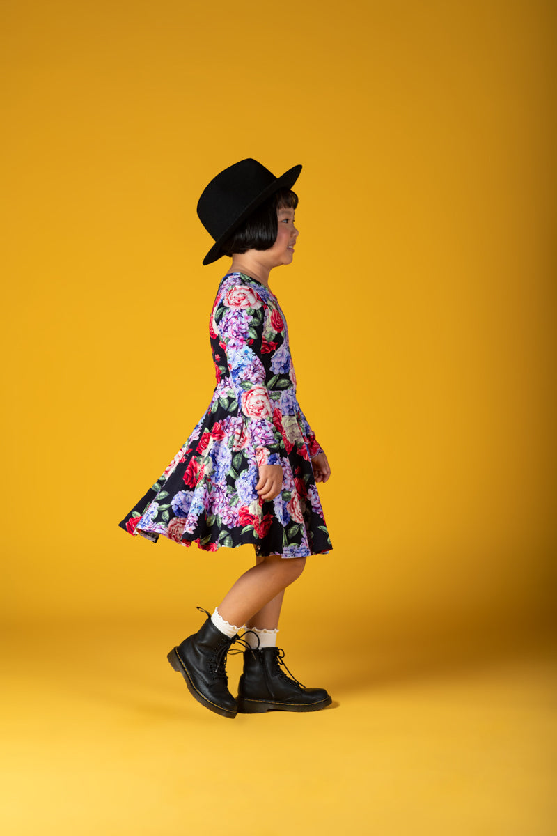 Rock Your Baby Midnight Florals Long Sleeve Waisted Dress