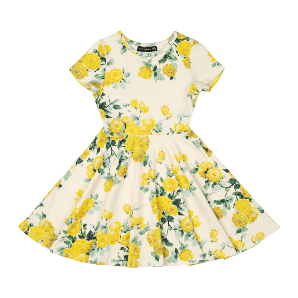 Rock Your Baby Waisted Dress - Yellow Roses