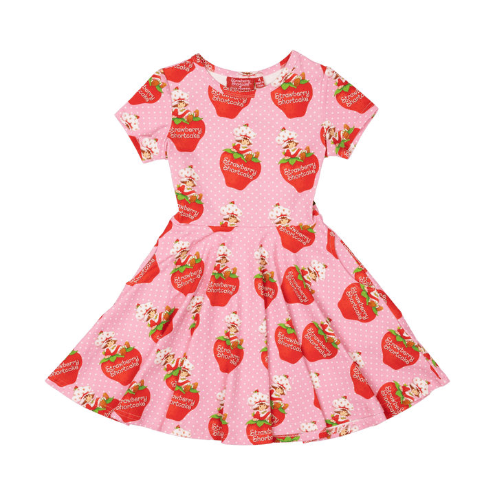Rock Your Baby Short Sleeve Waisted Dress - Strawberry Delight