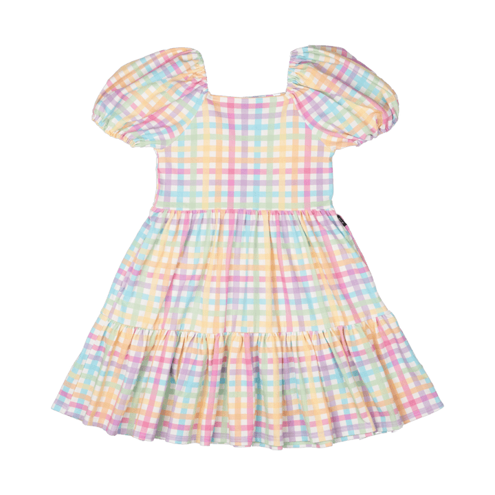 Rock Your Baby Puff Sleeve Dress - Rainbow Plaid