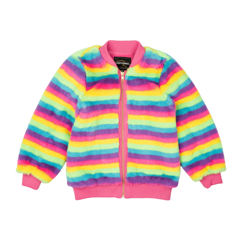 Rock Your Baby Fluorescent Stripe Faux Fur Jacket