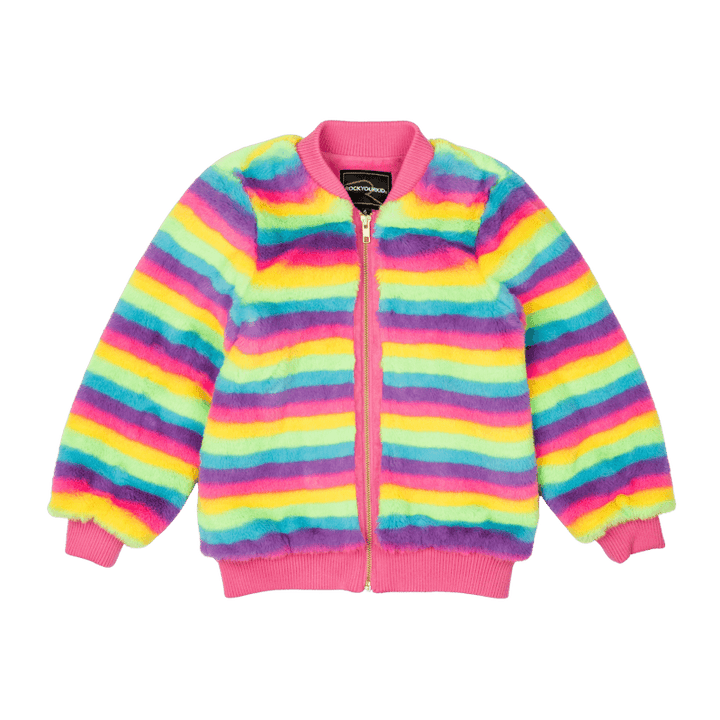 Rock Your Baby Fluorescent Stripe Faux Fur Jacket