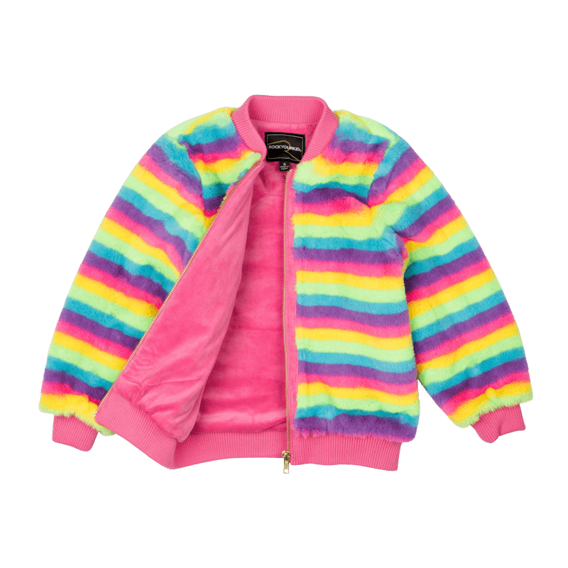 Rock Your Baby Fluorescent Stripe Faux Fur Jacket