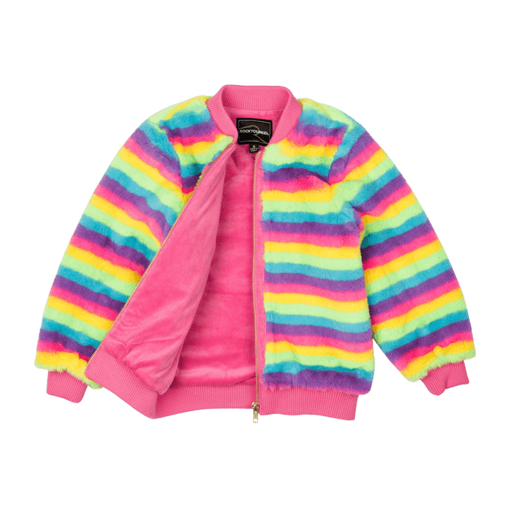 Rock Your Baby Fluorescent Stripe Faux Fur Jacket