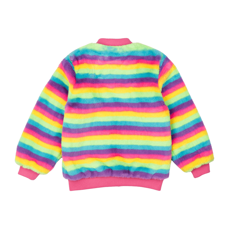 Rock Your Baby Fluorescent Stripe Faux Fur Jacket