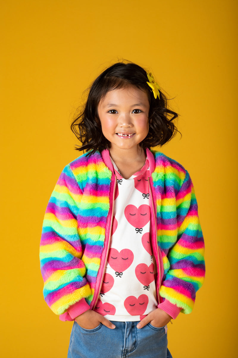 Rock Your Baby Fluorescent Stripe Faux Fur Jacket