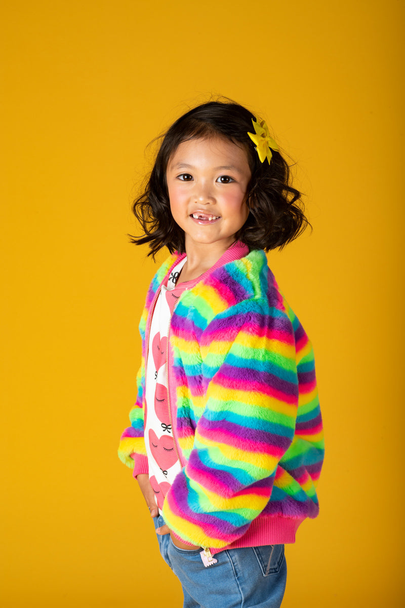 Rock Your Baby Fluorescent Stripe Faux Fur Jacket