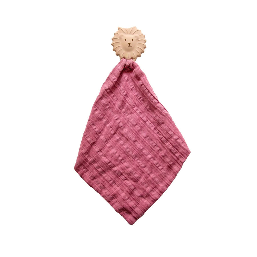 Tikiri Teether - Lion with Dusty Pink Muslin Comforter