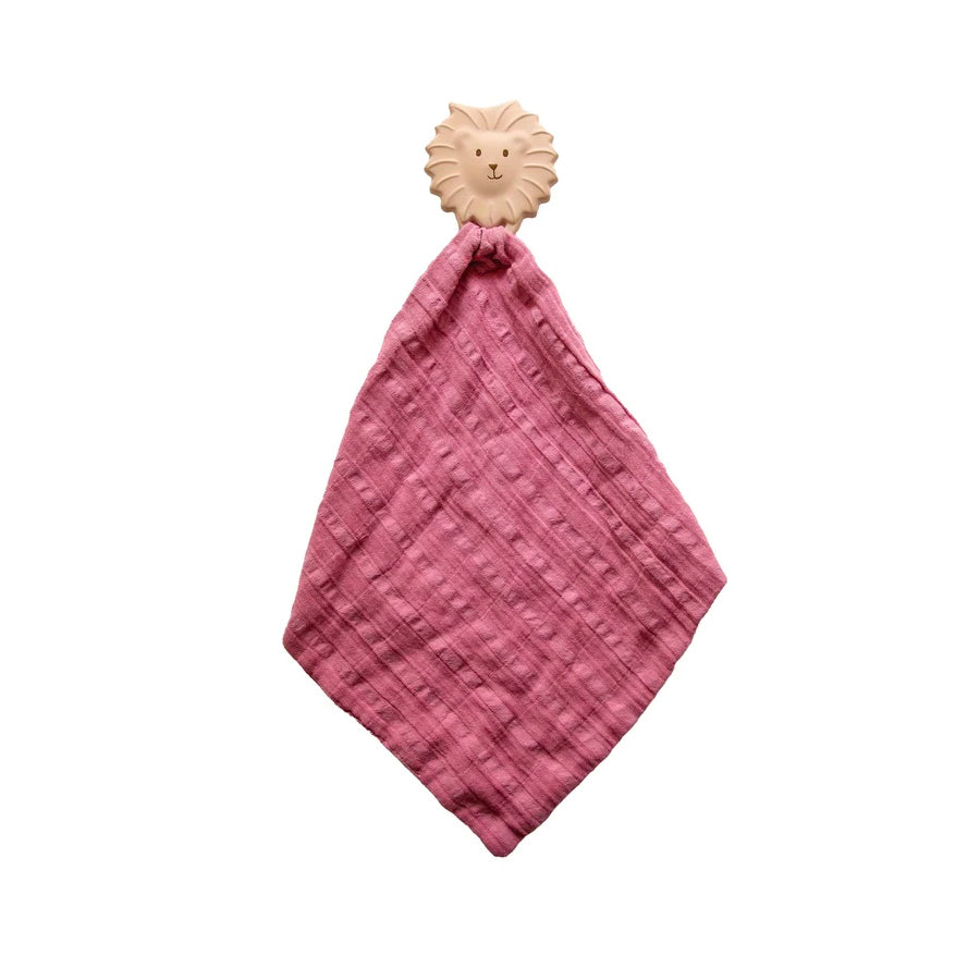 Teether - Lion with Dusty Pink Muslin Comforter