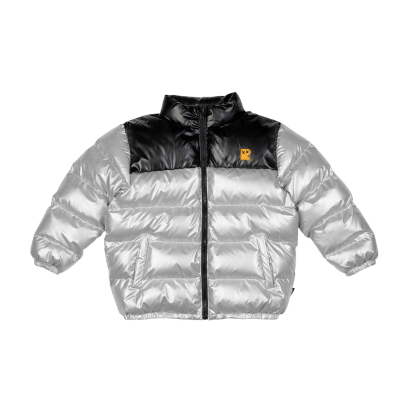 Rock Your Baby Silver Metallic Puff Padded Jacket With Lining