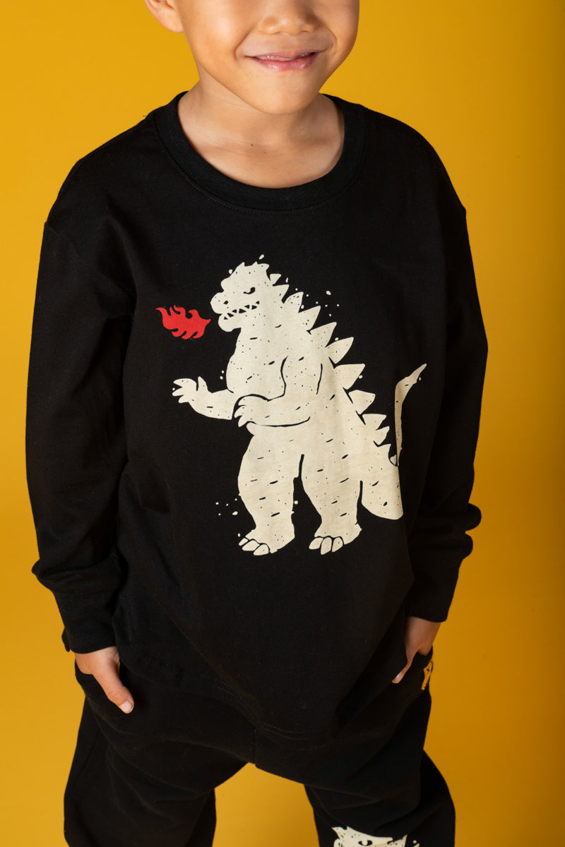 Rock Your Baby Godzilla Fire Long Sleeve T-Shirt