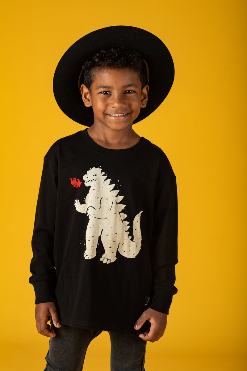 Rock Your Baby Godzilla Fire Long Sleeve T-Shirt