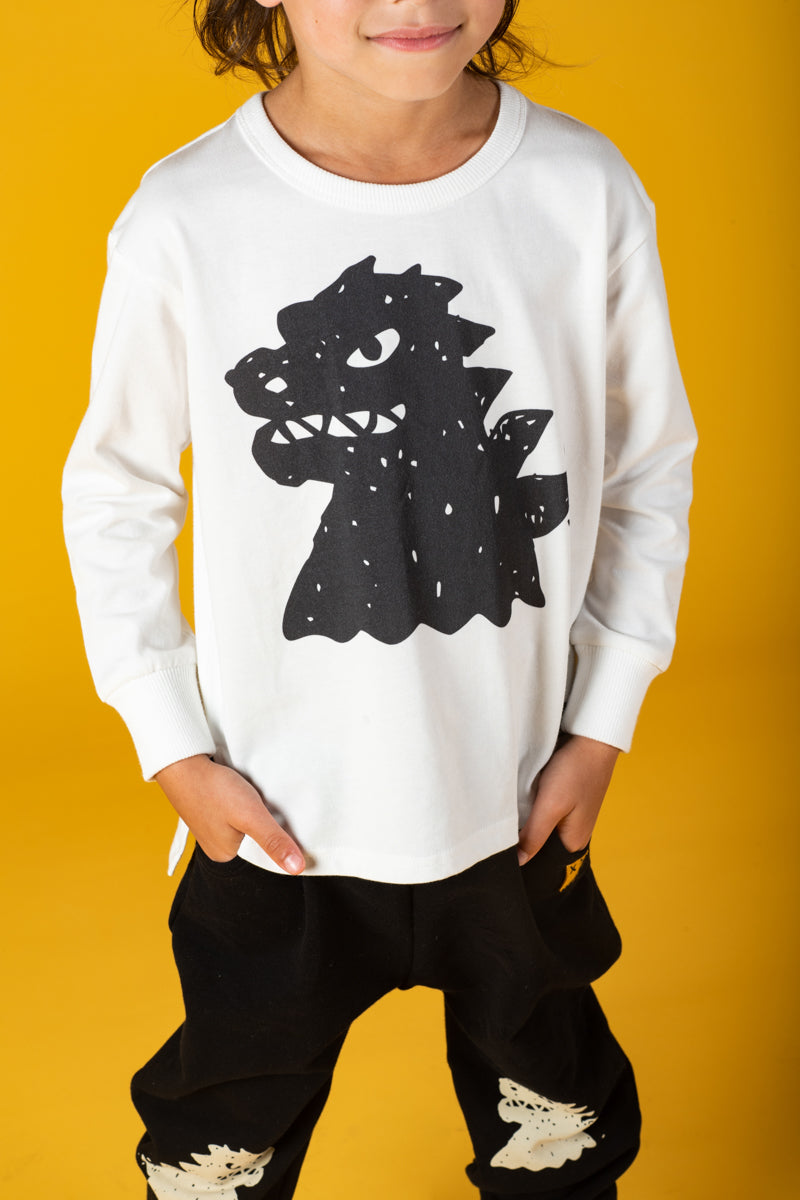 Rock Your Baby Godzilla Cream Long Sleeve T-Shirt