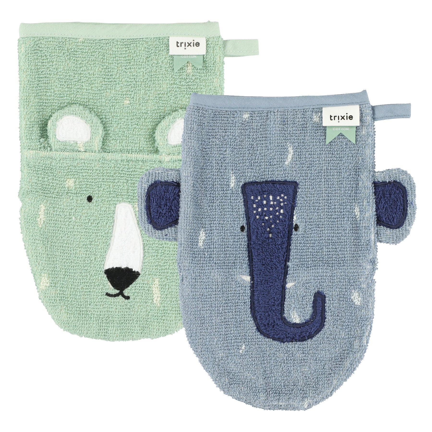 Organic Washcloths 2-Pack | Mr. Polar Bear - Mrs. Elephant