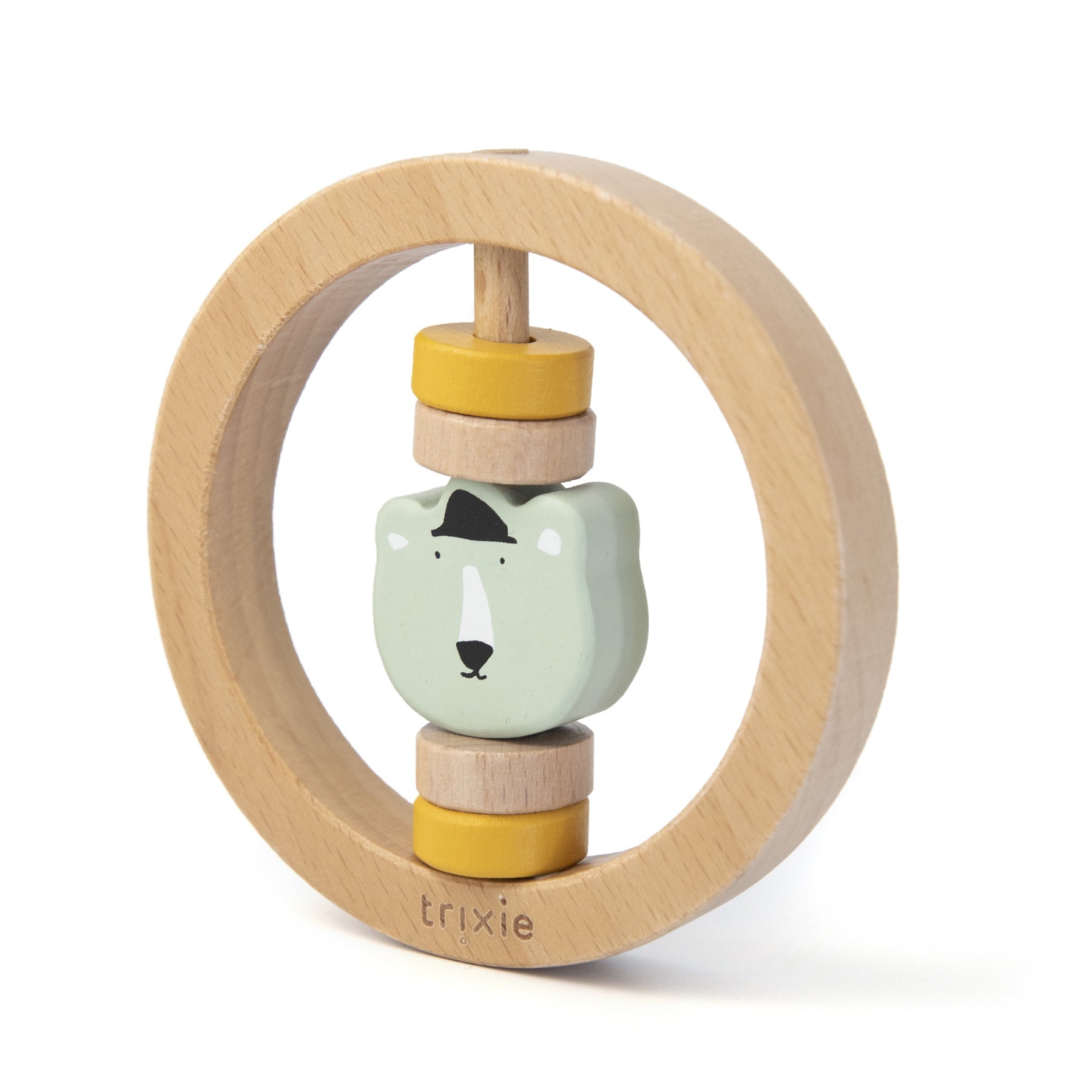 Wooden Round Rattle - Mr. Polar Bear