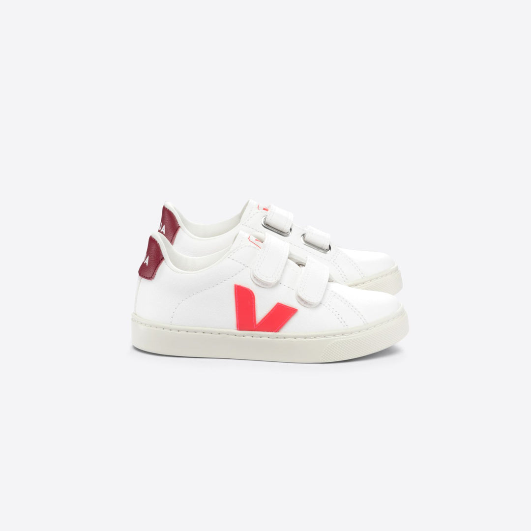 Veja Esplar Velcro Leather - Extra White/Rose Fluo/Marsala