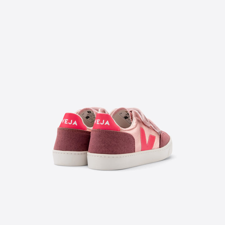 Veja V-12 Velcro Leather - Nacre/Rose Fluo