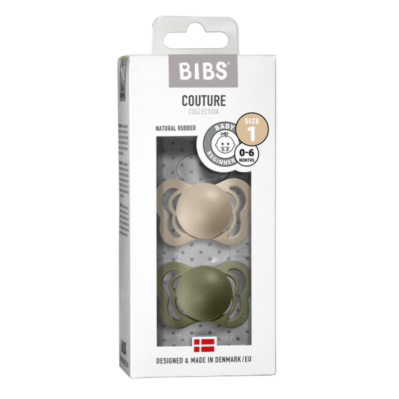 BIBS Couture Latex Pacifier 2 Pack  - Vanilla/Olive