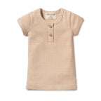 Organic Stripe Rib Henley Tee - Toffee